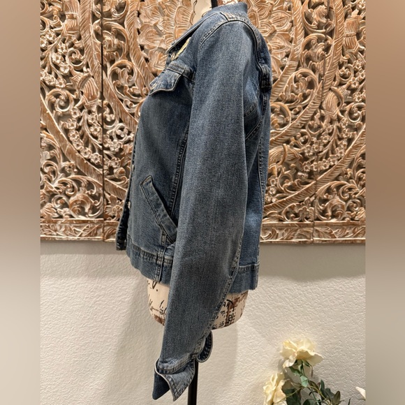 Debra DeRoo Blue Denim Jacket w/ Patches- size S w/ Stretch - Picture 4 of 14
